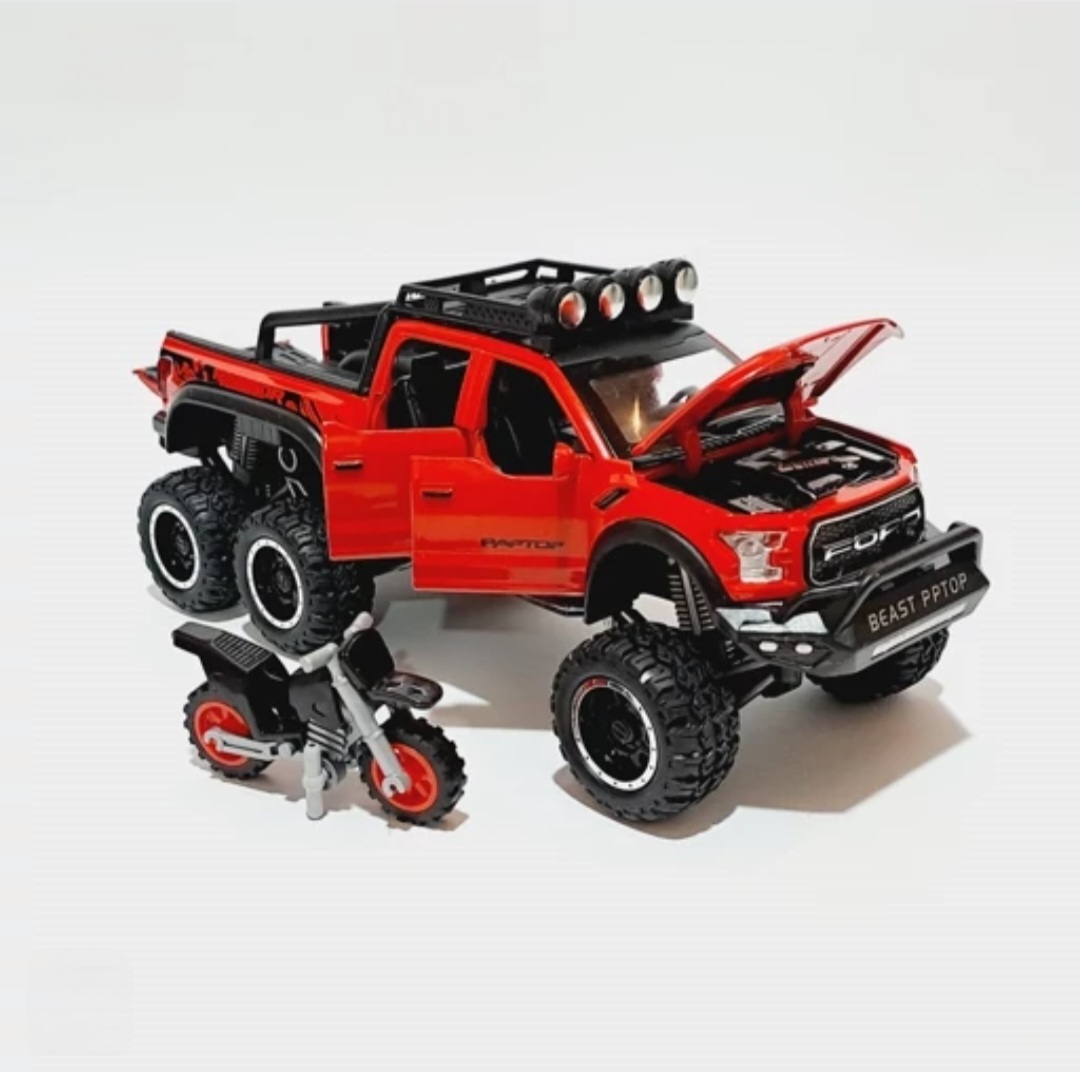 ماکت ماشین  فورد رپتور  f150 بهمراه موتو  کوچک برند چه ژی ۱/۲۸