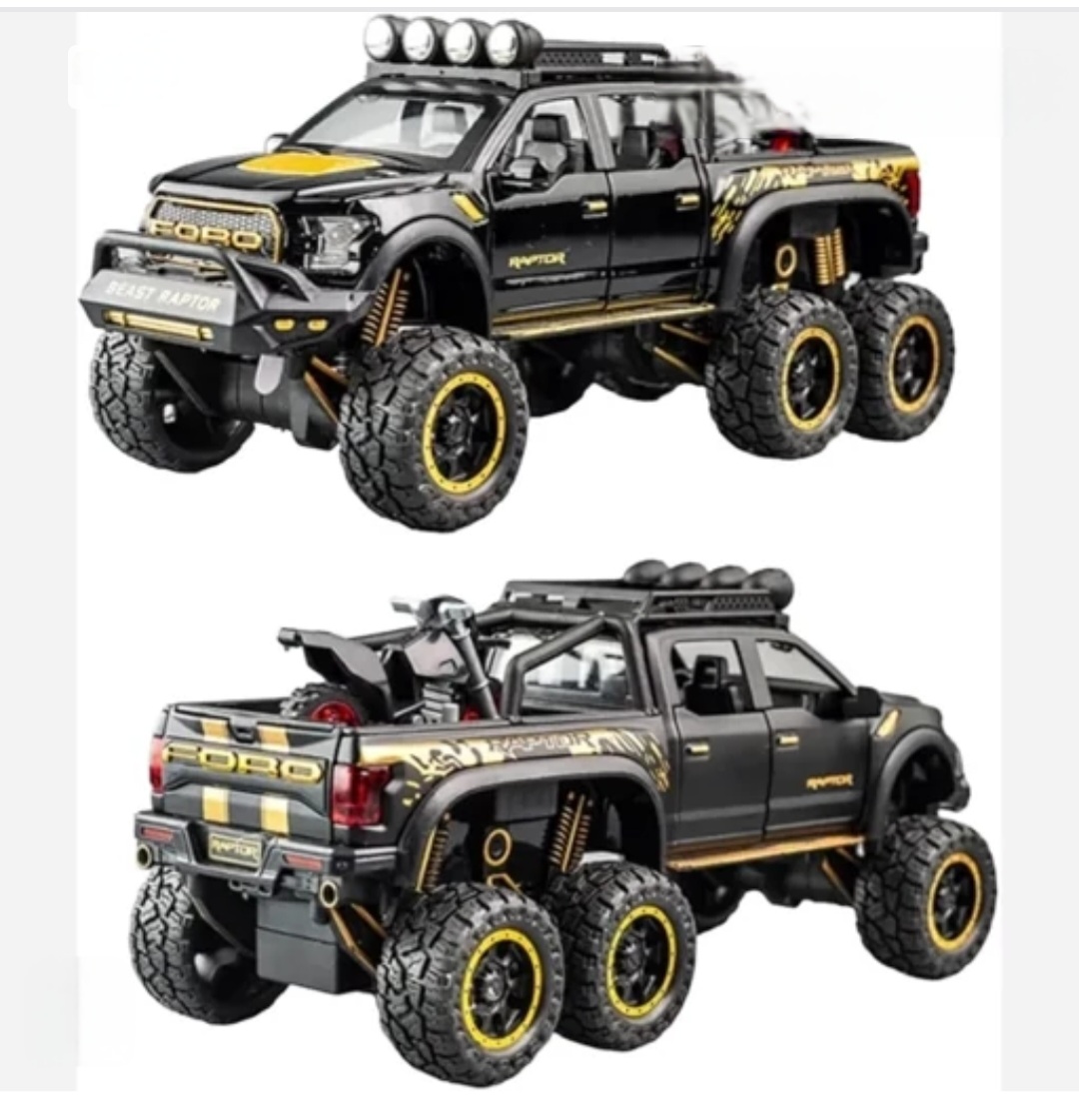 ماکت ماشین فورد رپتور f150 بهمراه موتور مشکی برند چه ژی مقیاس ۱/۲۸