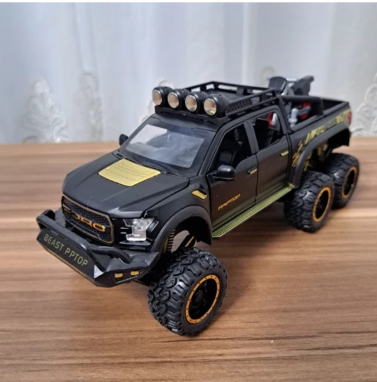 ماکت ماشین فورد رپتور f150 بهمراه موتور مشکی برند چه ژی مقیاس ۱/۲۸ خرید قسطی