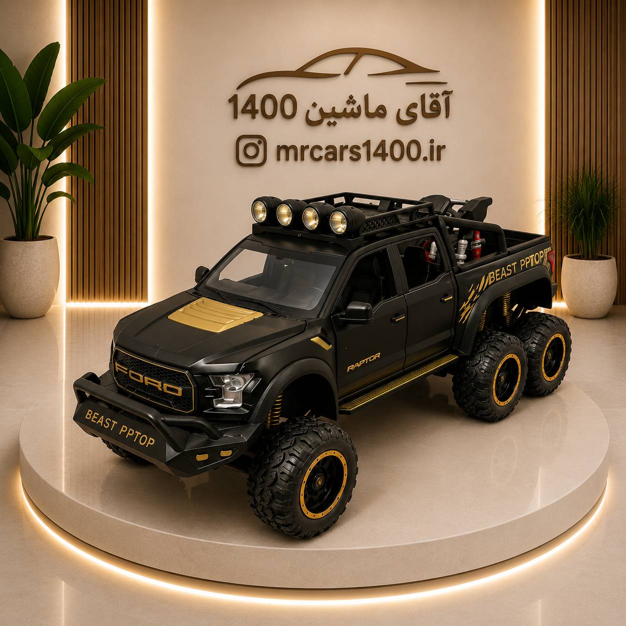 ماکت ماشین فورد رپتور f150 بهمراه موتور مشکی  برند چه ژی مقیاس ۱/۲۸ خرید قسطی